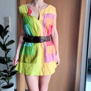 Soft Surroundings Multicolor Green Orange Colorblock Tunic Blouse Size Medium